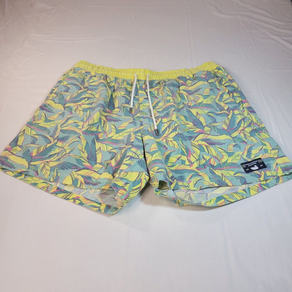 Southern Marsh L SEAWASH Shoals Men Yellow Teal Cotton Blend Tropical Swim Trunk